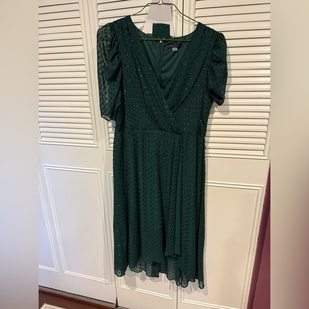 Tommy Hilfiger Green Flutter Sleeve Wrap Dress